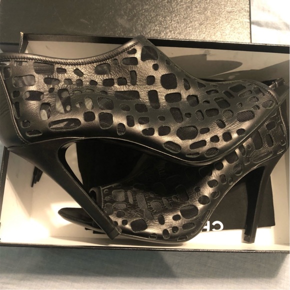 Chanel Black Leather Cutout Mesh Open toe Booties - Picture 4 of 7